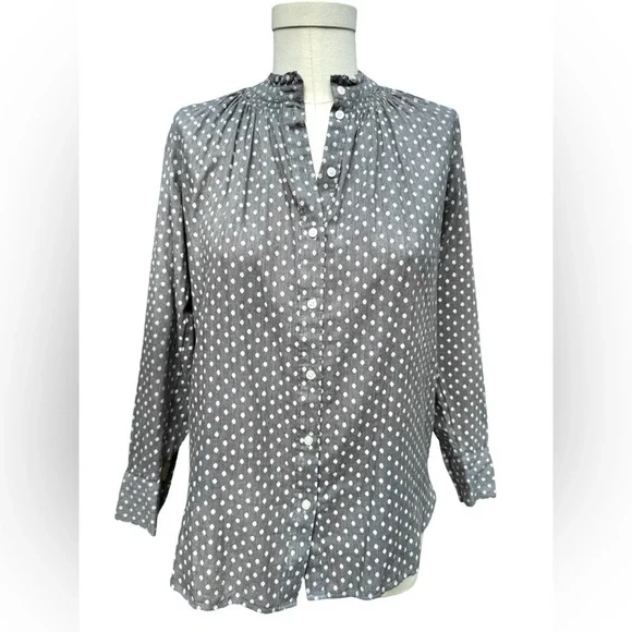 NWT LOFT Petite Small Polka Dot 100% Cotton Long Sleeve Button Down Blouse - Picture 9 of 15